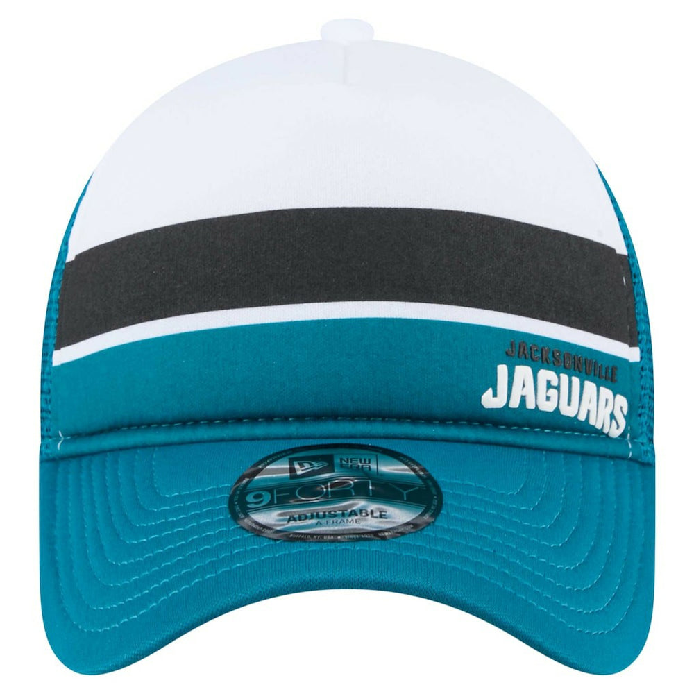 Jacksonville Jaguars New Era Color-Block 9FORTY A-Frame Trucker Adjustable Hat - White/Teal - NFL