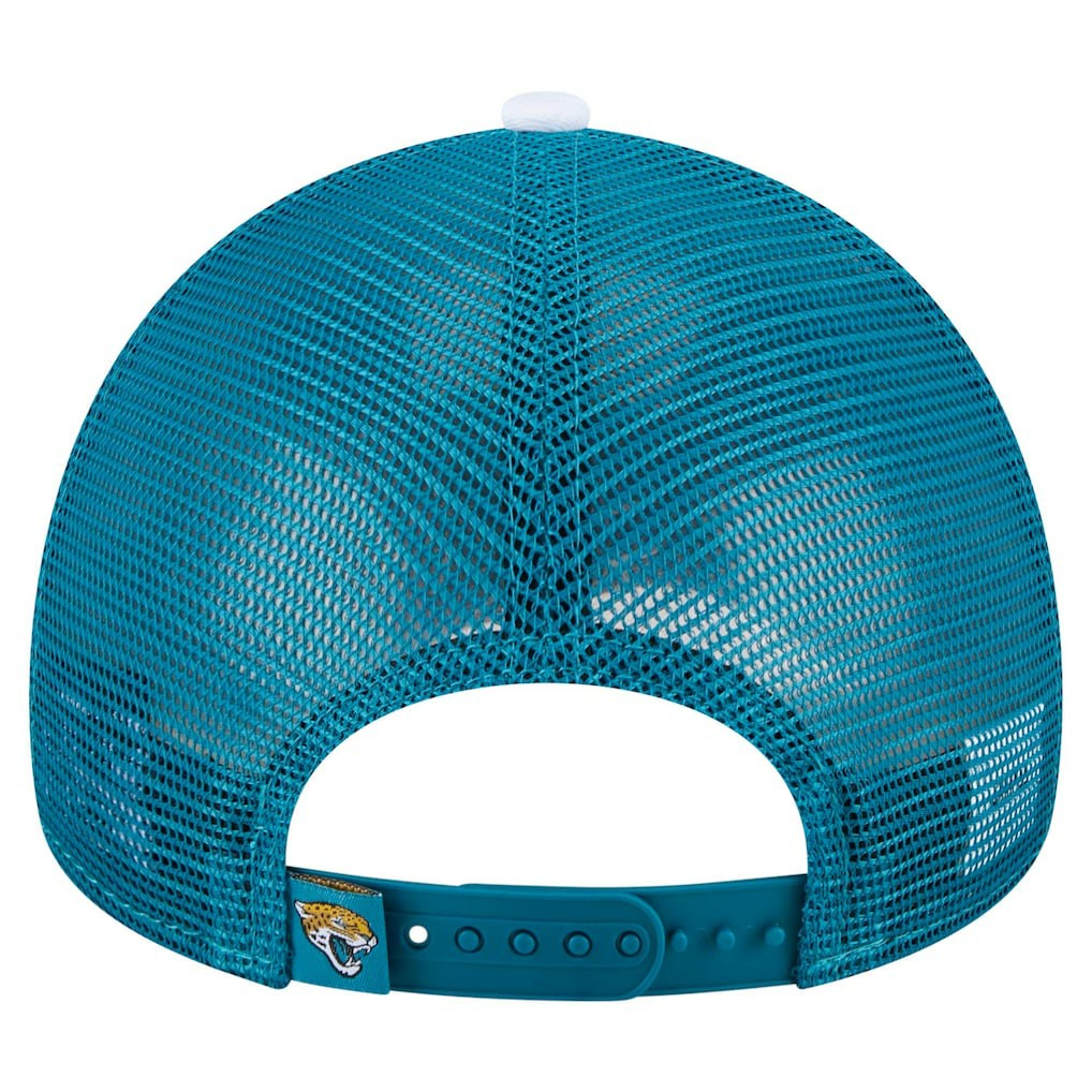 Jacksonville Jaguars New Era Color-Block 9FORTY A-Frame Trucker Adjustable Hat - White/Teal - NFL