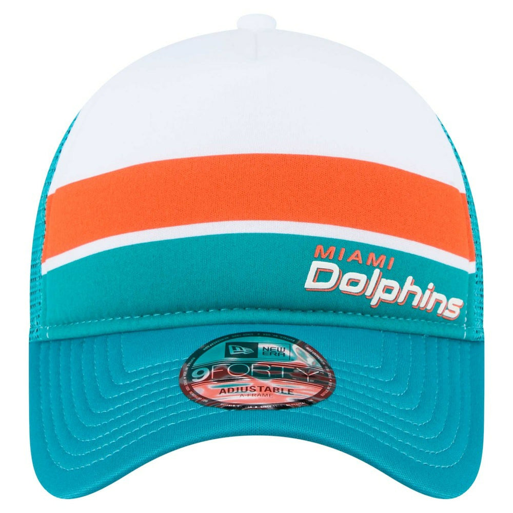 Miami Dolphins New Era Color-Block 9FORTY A-Frame Trucker Adjustable Hat - White/Aqua - NFL