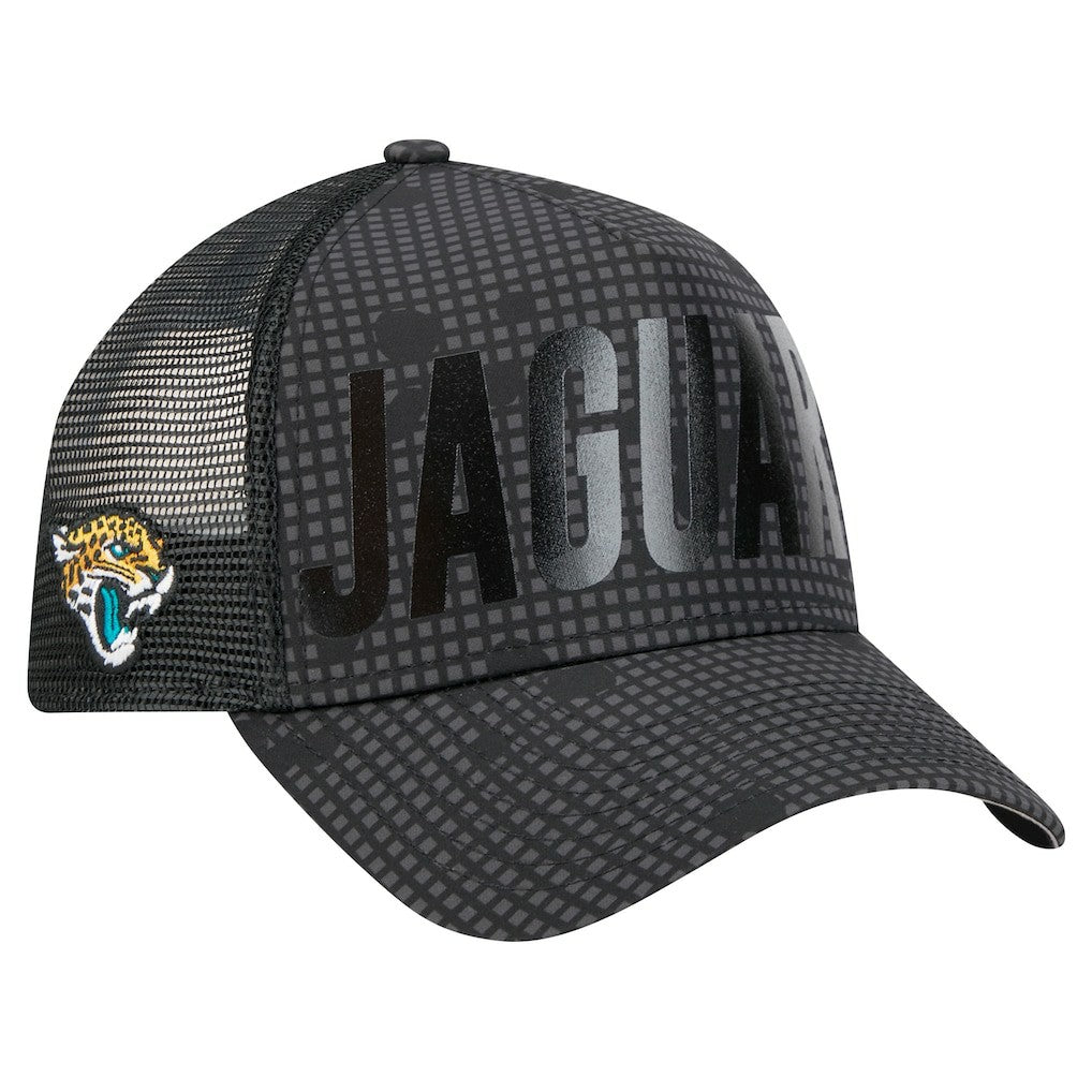 Jacksonville Jaguars New Era Midnight Ink Tonal Text A-Frame Trucker 9FORTY Adjustable Hat - Black - NFL