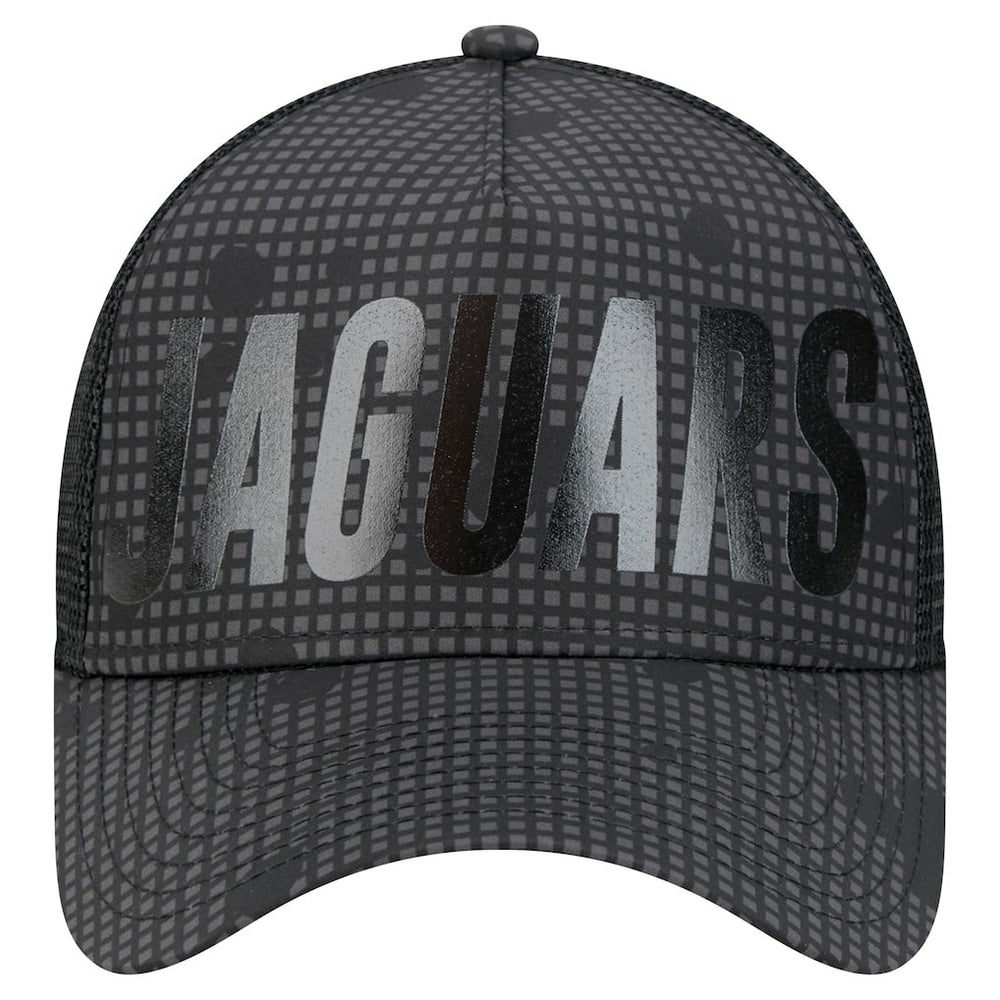 Jacksonville Jaguars New Era Midnight Ink Tonal Text A-Frame Trucker 9FORTY Adjustable Hat - Black - NFL