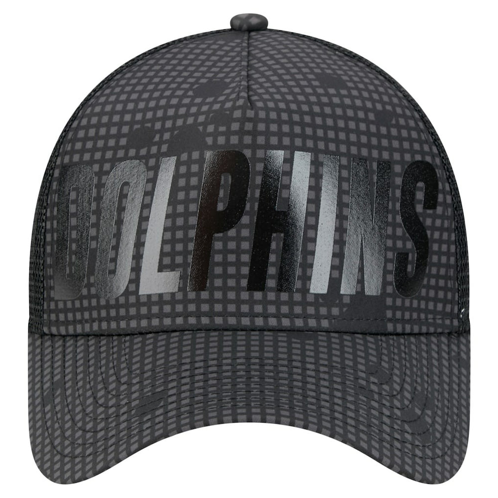 Miami Dolphins New Era Midnight Ink Tonal Text A-Frame Trucker 9FORTY Adjustable Hat - Black - NFL