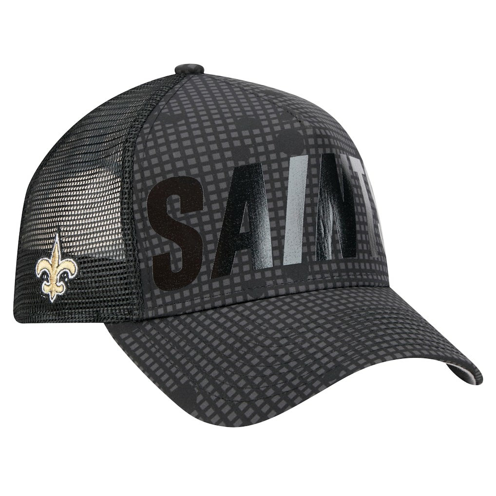 New Orleans Saints New Era Midnight Ink Tonal Text A-Frame Trucker 9FORTY Adjustable Hat - Black - NFL