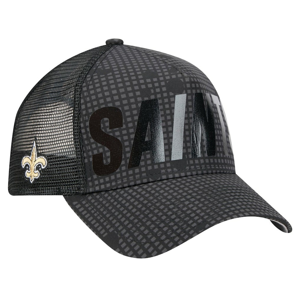 New Orleans Saints New Era Midnight Ink Tonal Text A-Frame Trucker 9FORTY Adjustable Hat - Black - NFL