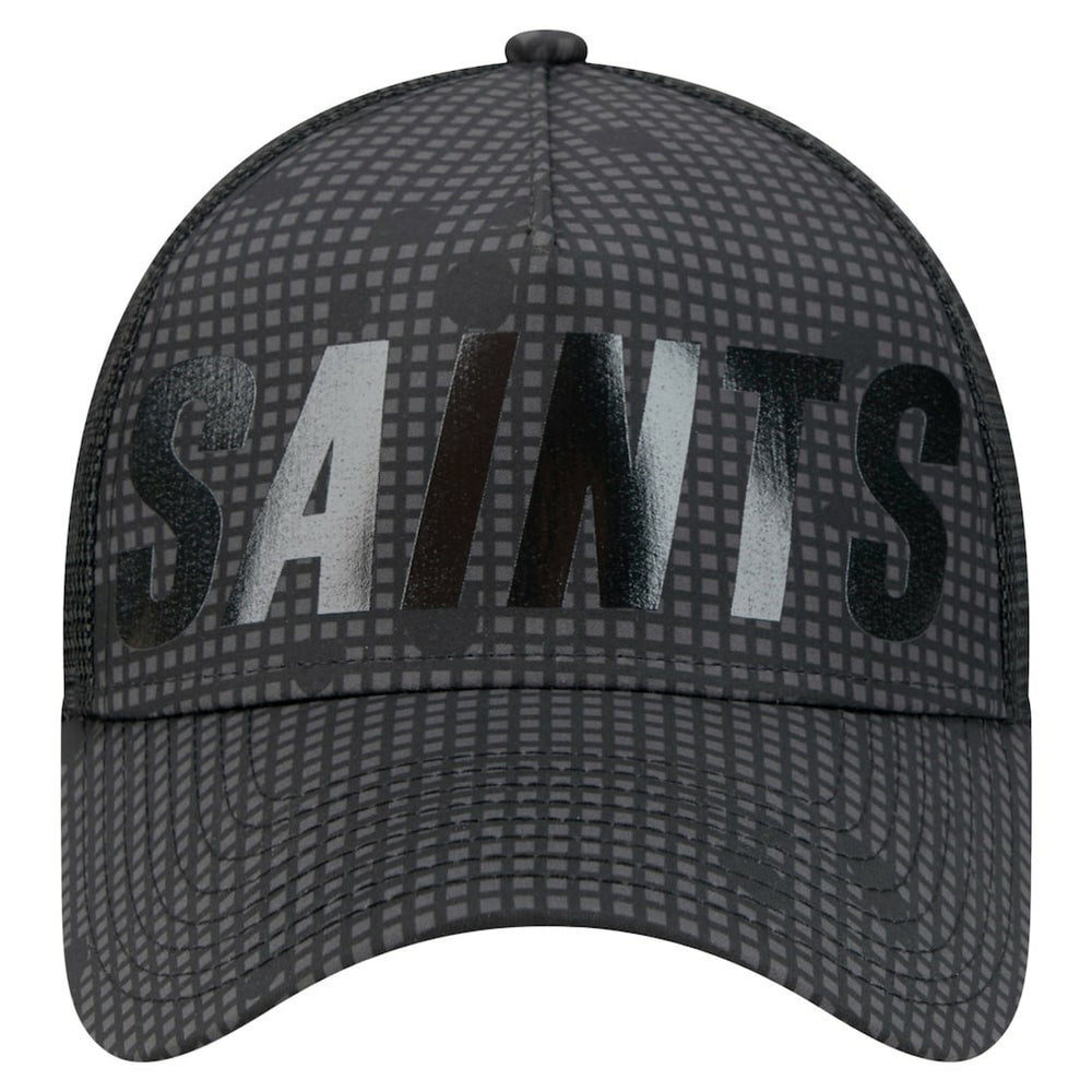 New Orleans Saints New Era Midnight Ink Tonal Text A-Frame Trucker 9FORTY Adjustable Hat - Black - NFL