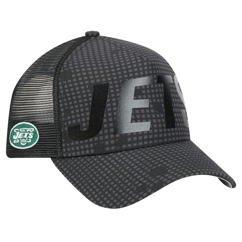 New York Jets New Era Throwback Midnight Ink Tonal Text A-Frame Trucker 9FORTY Adjustable Hat - Black - NFL