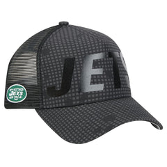 New York Jets New Era Throwback Midnight Ink Tonal Text A-Frame Trucker 9FORTY Adjustable Hat - Black - NFL