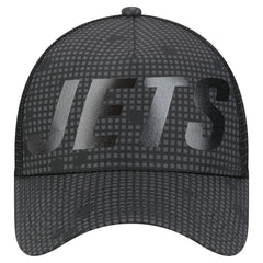 New York Jets New Era Throwback Midnight Ink Tonal Text A-Frame Trucker 9FORTY Adjustable Hat - Black - NFL