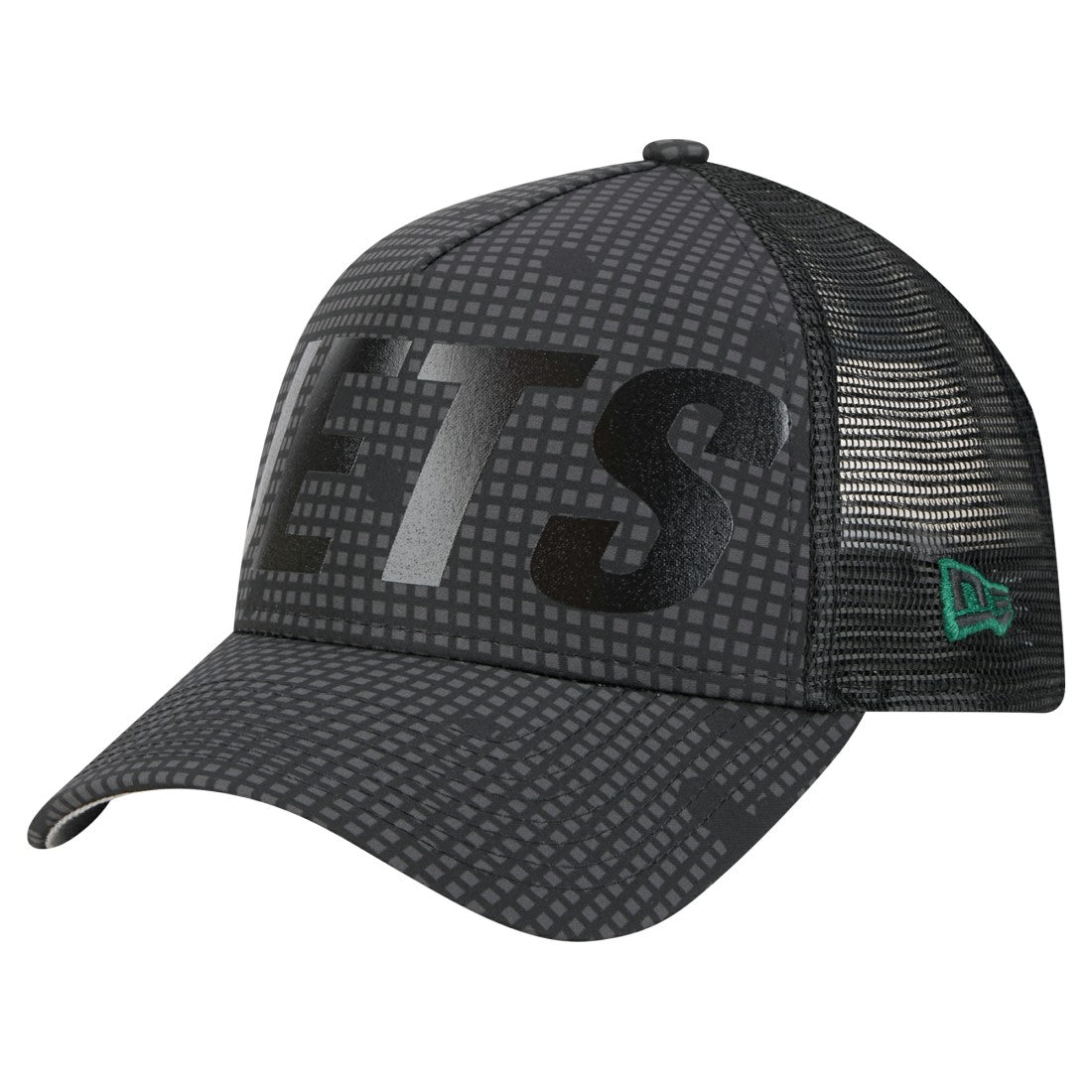 New York Jets New Era Throwback Midnight Ink Tonal Text A-Frame Trucker 9FORTY Adjustable Hat - Black - NFL