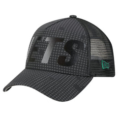 New York Jets New Era Throwback Midnight Ink Tonal Text A-Frame Trucker 9FORTY Adjustable Hat - Black - NFL