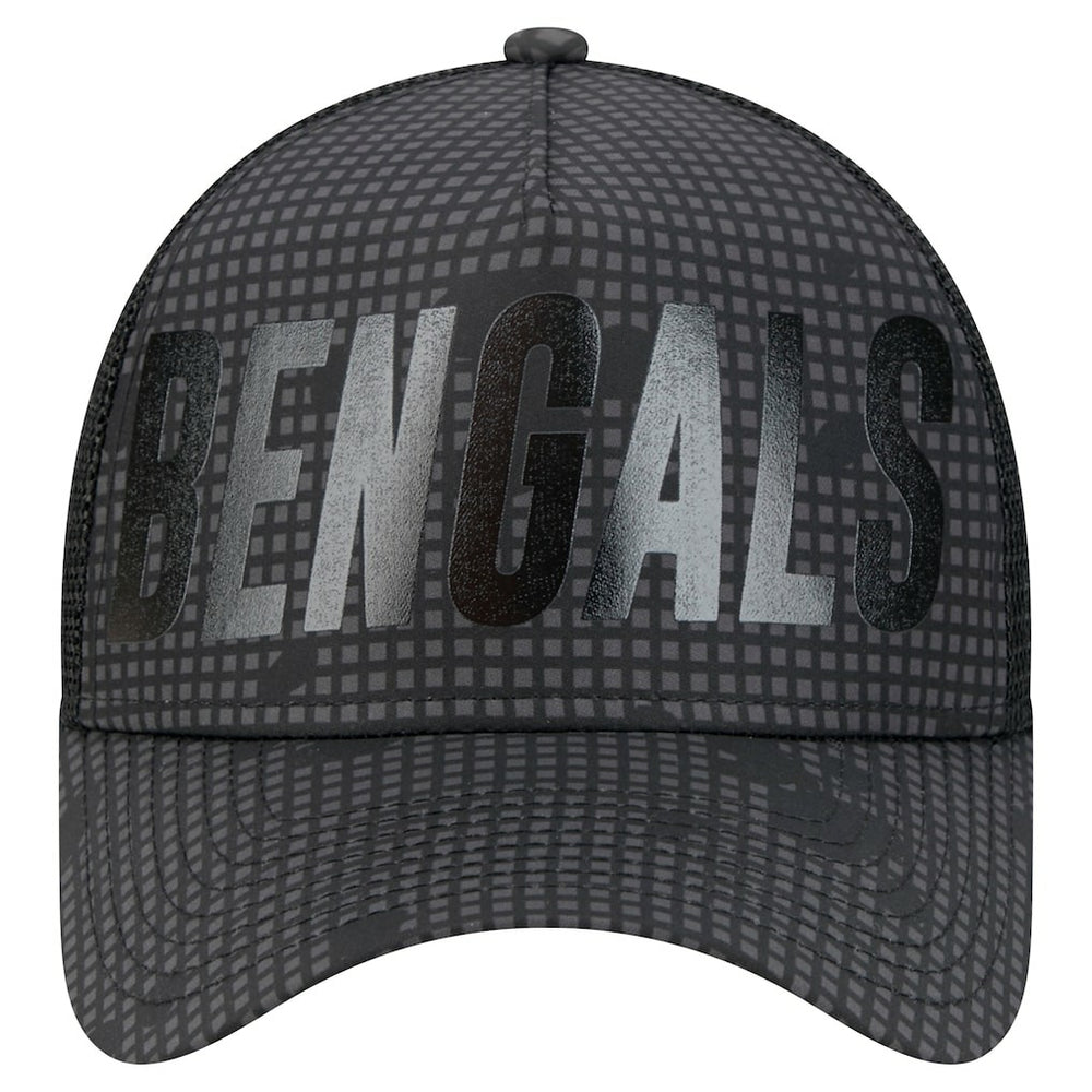 Cincinnati Bengals New Era Midnight Ink Tonal Text A-Frame Trucker 9FORTY Adjustable Hat - Black - NFL