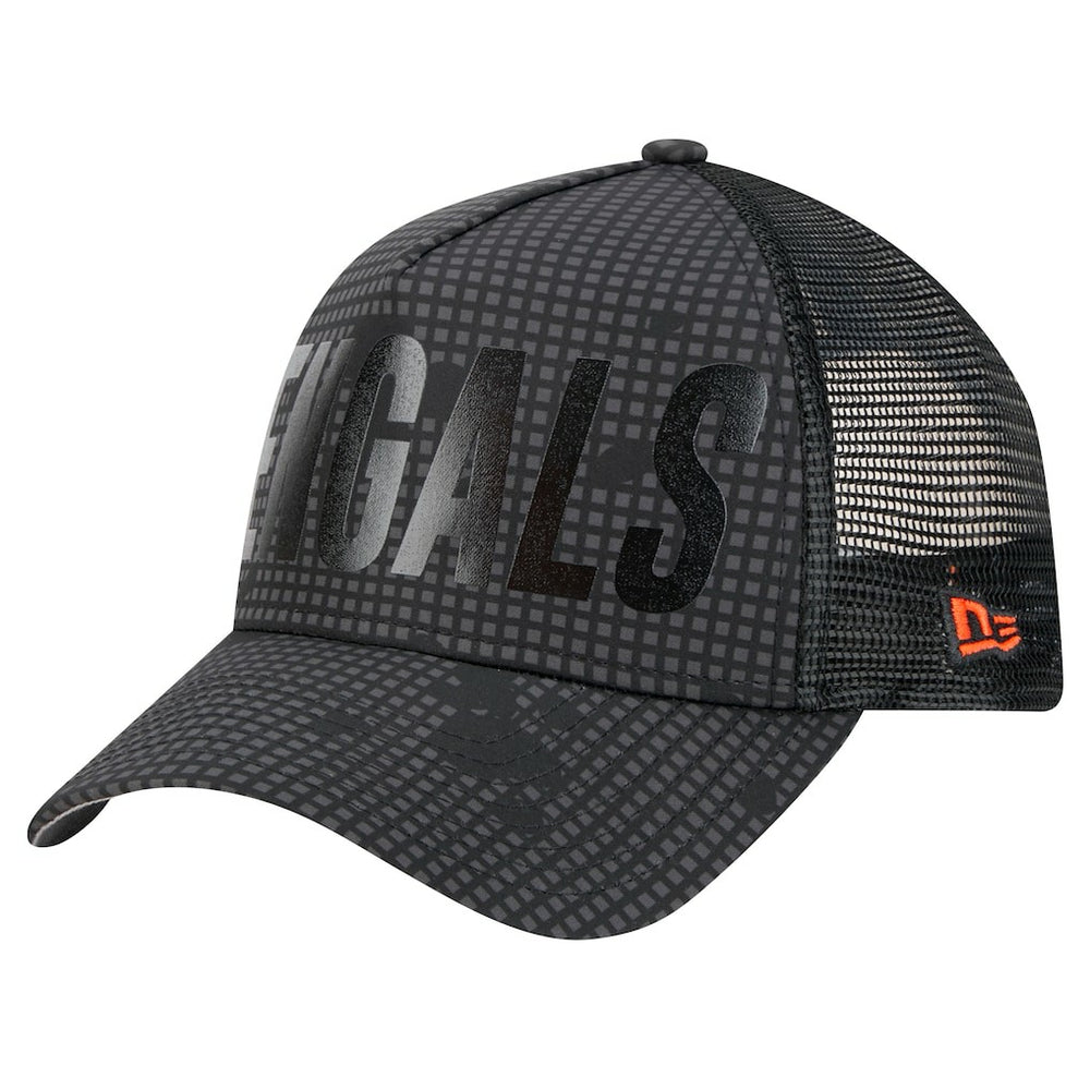 Cincinnati Bengals New Era Midnight Ink Tonal Text A-Frame Trucker 9FORTY Adjustable Hat - Black - NFL