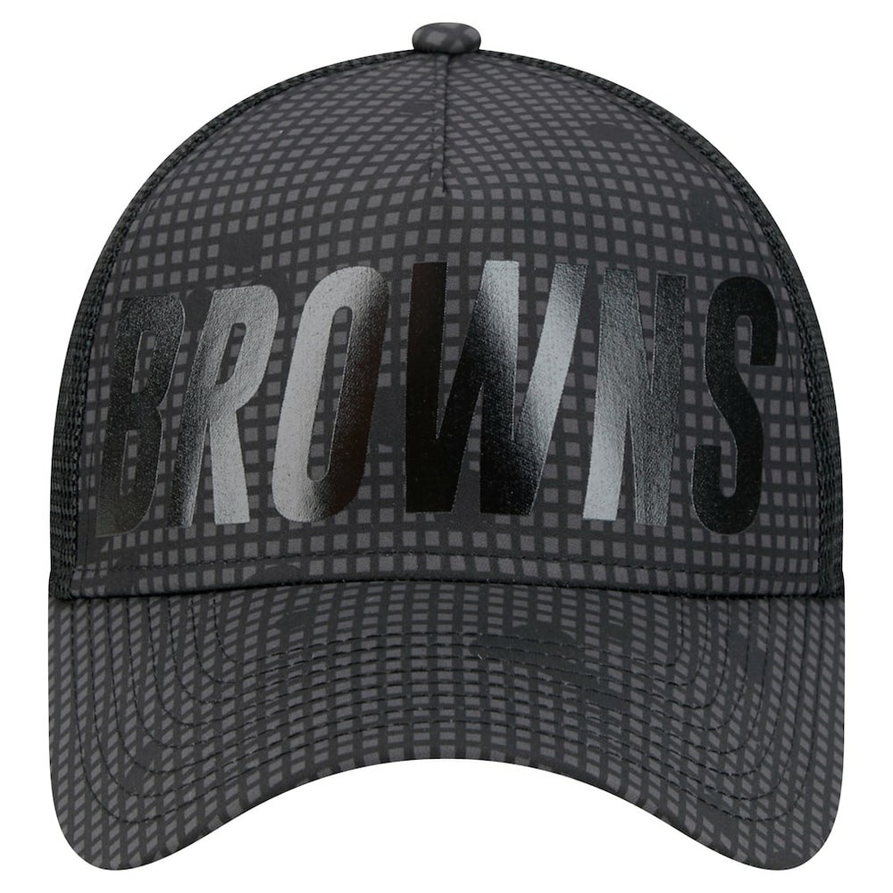 Cleveland Browns New Era Throwback Midnight Ink Tonal Text A-Frame Trucker 9FORTY Adjustable Hat - Black - NFL