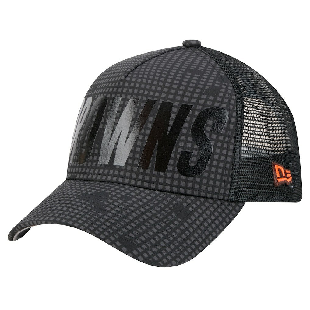 Cleveland Browns New Era Throwback Midnight Ink Tonal Text A-Frame Trucker 9FORTY Adjustable Hat - Black - NFL