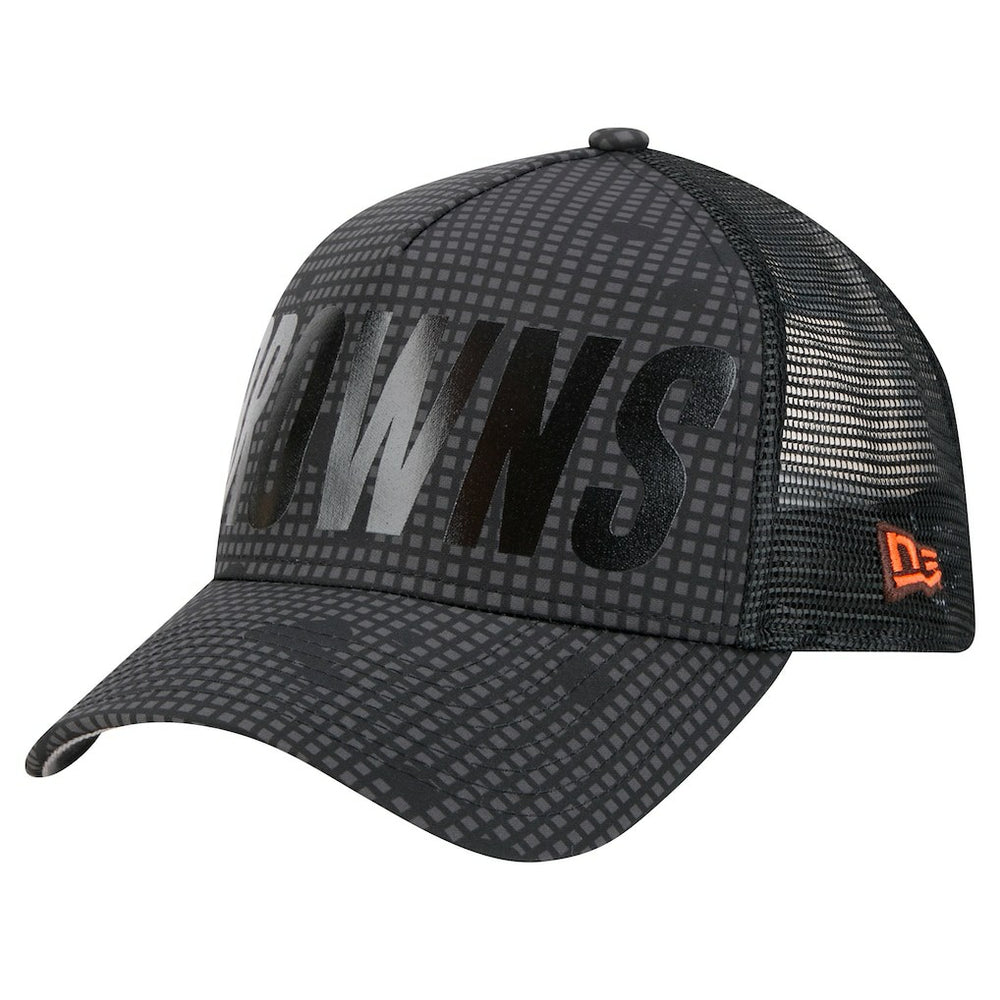 Cleveland Browns New Era Throwback Midnight Ink Tonal Text A-Frame Trucker 9FORTY Adjustable Hat - Black - NFL