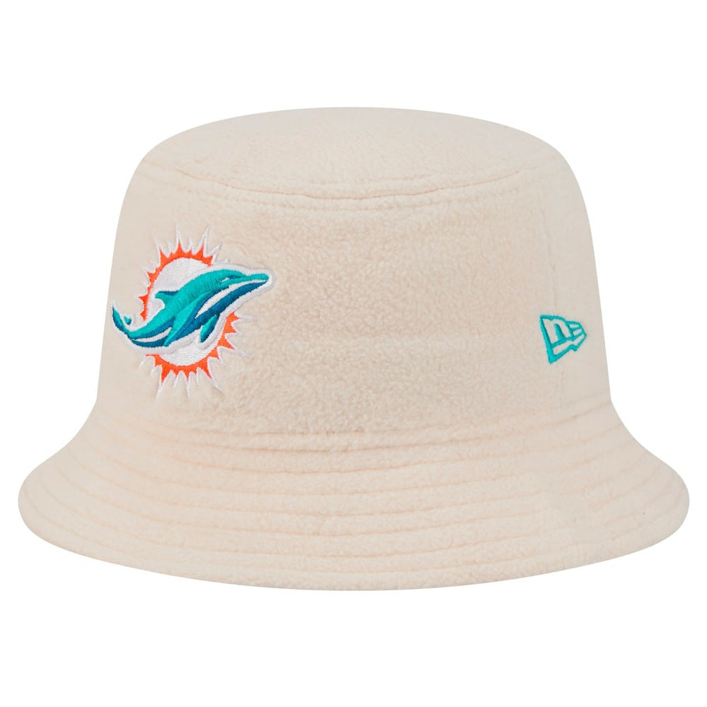 Miami Dolphins New Era Women's Cozy Sherpa Bucket Hat - Cream - NFL