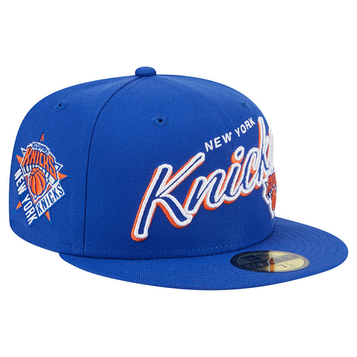 New Era New York Knicks Sport Night Script Sided 59FIFTY Fitted Hat Blue