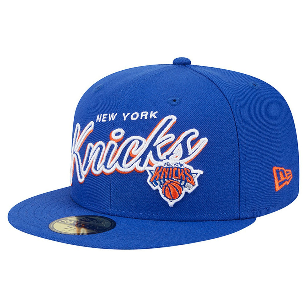 New Era New York Knicks Sport Night Script Sided 59FIFTY Fitted Hat Blue