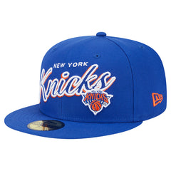 New Era New York Knicks Sport Night Script Sided 59FIFTY Fitted Hat Blue