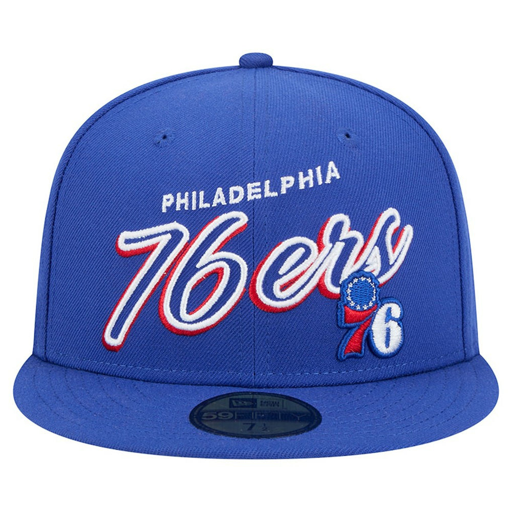 New Era Philadelphia 76ers Sport Night Script Sided 59FIFTY Fitted Hat Royal