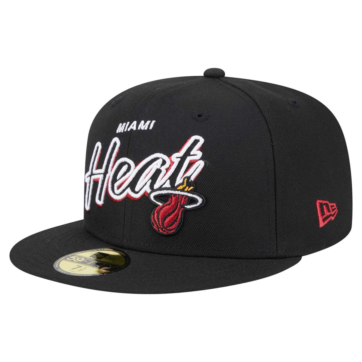 New Era Miami Heat Sport Night Script Sided 59FIFTY Fitted Hat Black