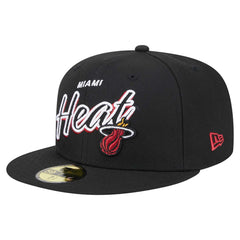 New Era Miami Heat Sport Night Script Sided 59FIFTY Fitted Hat Black