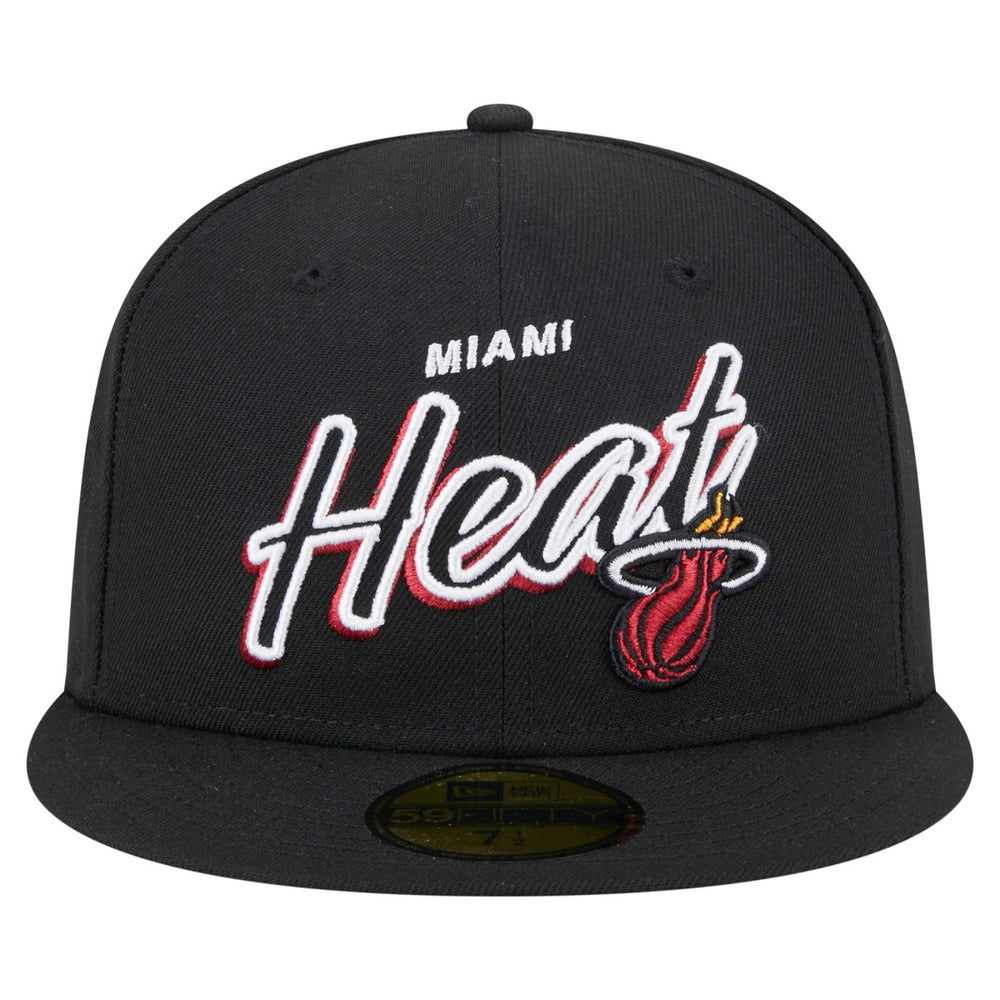 New Era Miami Heat Sport Night Script Sided 59FIFTY Fitted Hat Black