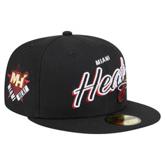 New Era Miami Heat Sport Night Script Sided 59FIFTY Fitted Hat Black