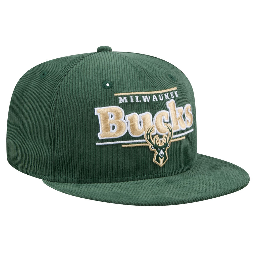 New Era Milwaukee Bucks Throwback Display Corduroy 9FIFTY Snapback Hat Hunter Green