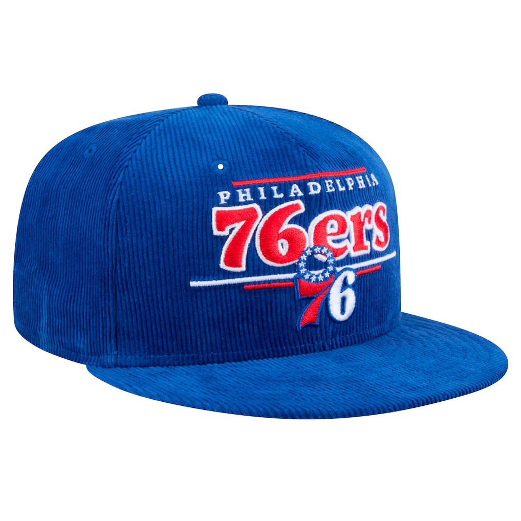 New Era Philadelphia 76ers Throwback Display Corduroy 9FIFTY Snapback Hat Royal