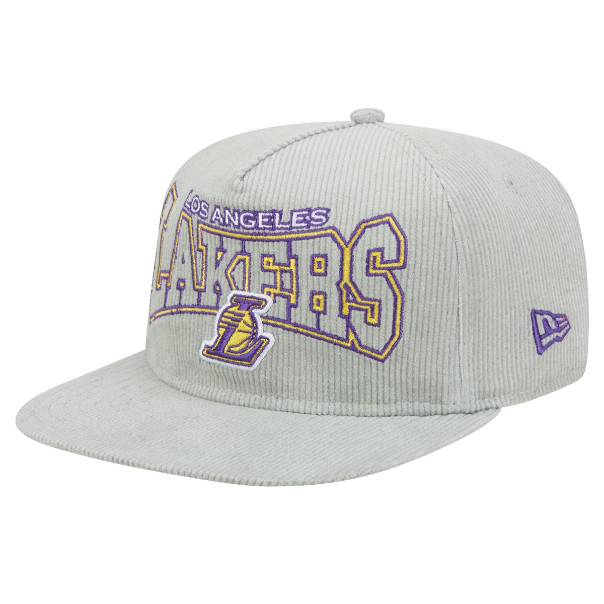 New Era Los Angeles Lakers Throwback Corduroy Golfer Snapback Hat Gray