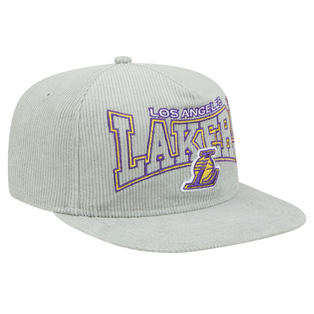 New Era Los Angeles Lakers Throwback Corduroy Golfer Snapback Hat Gray