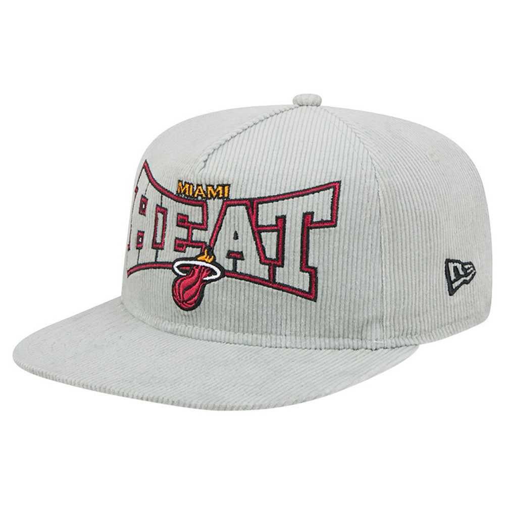 New Era Miami Heat Throwback Corduroy Golfer Snapback Hat Gray