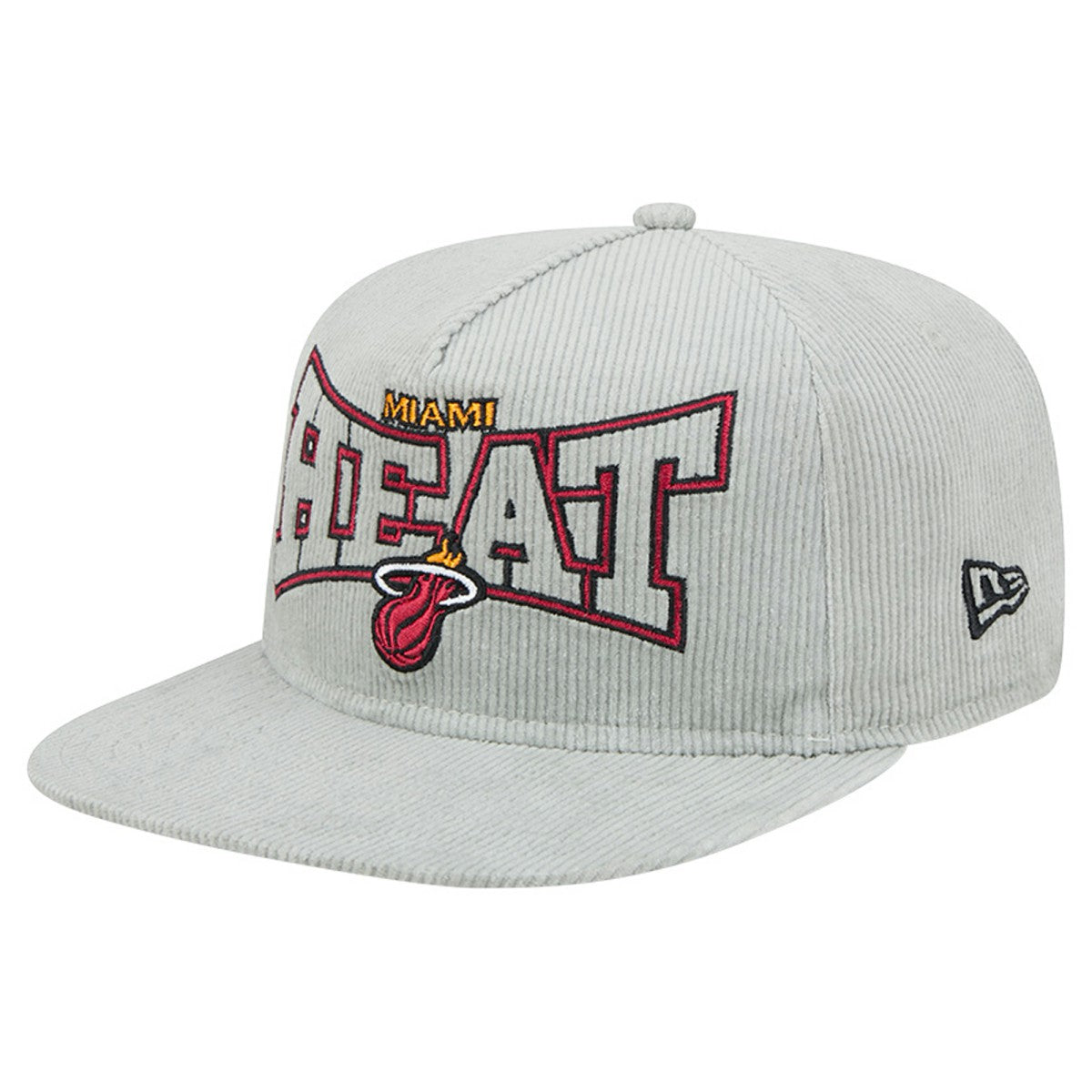 New Era Miami Heat Throwback Corduroy Golfer Snapback Hat Gray