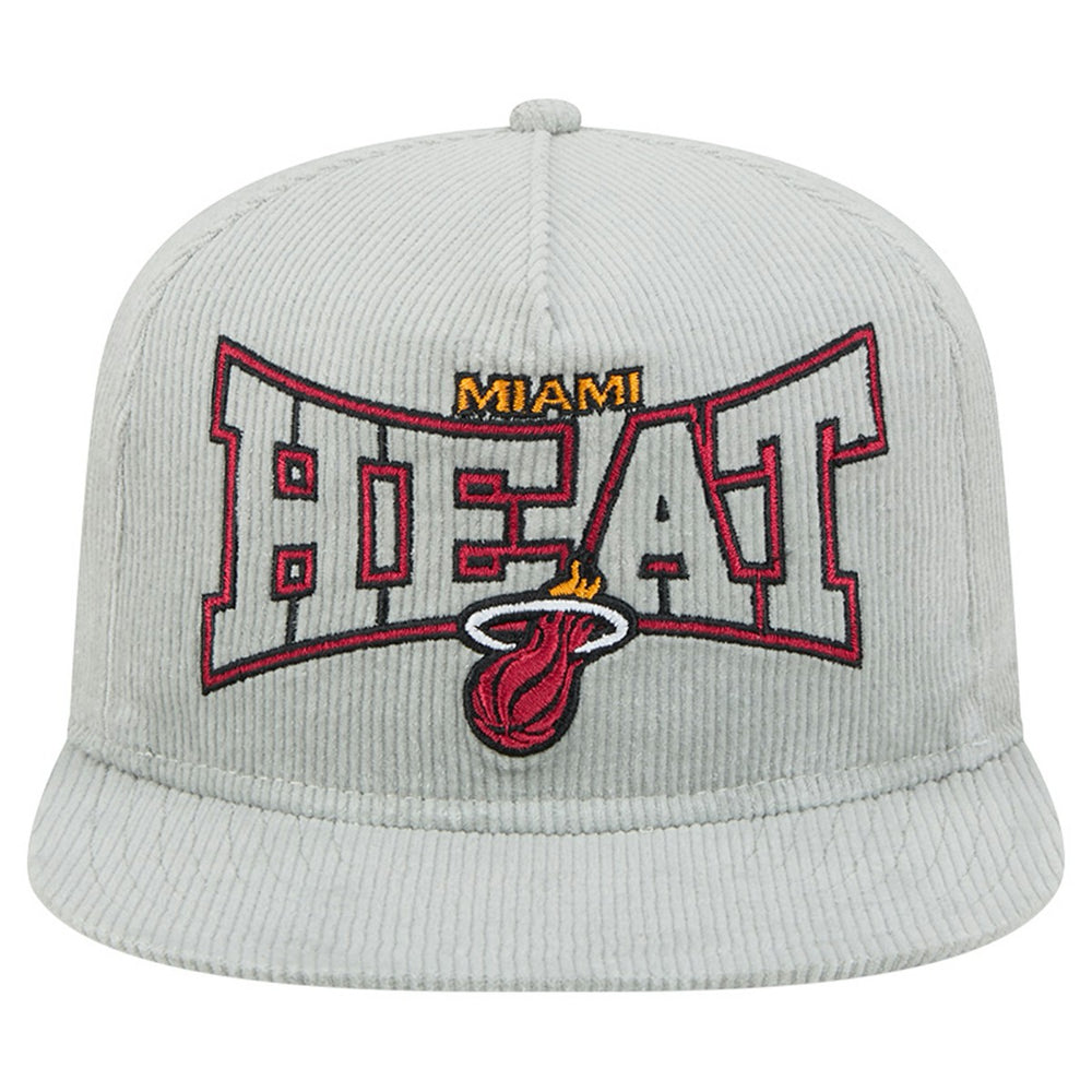 New Era Miami Heat Throwback Corduroy Golfer Snapback Hat Gray