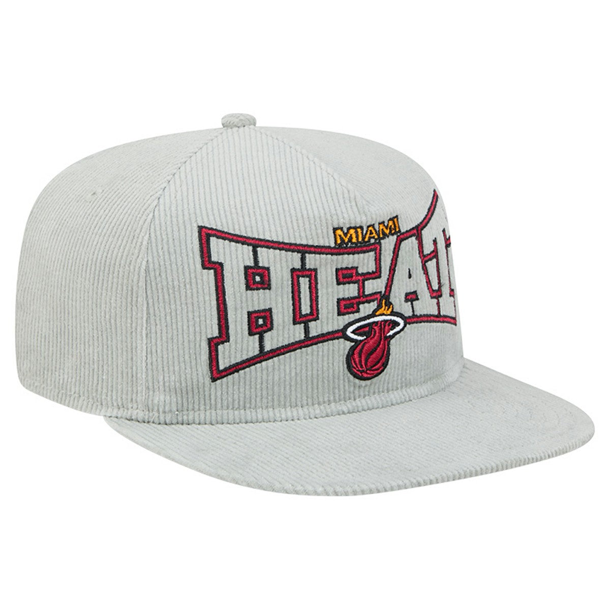 New Era Miami Heat Throwback Corduroy Golfer Snapback Hat Gray