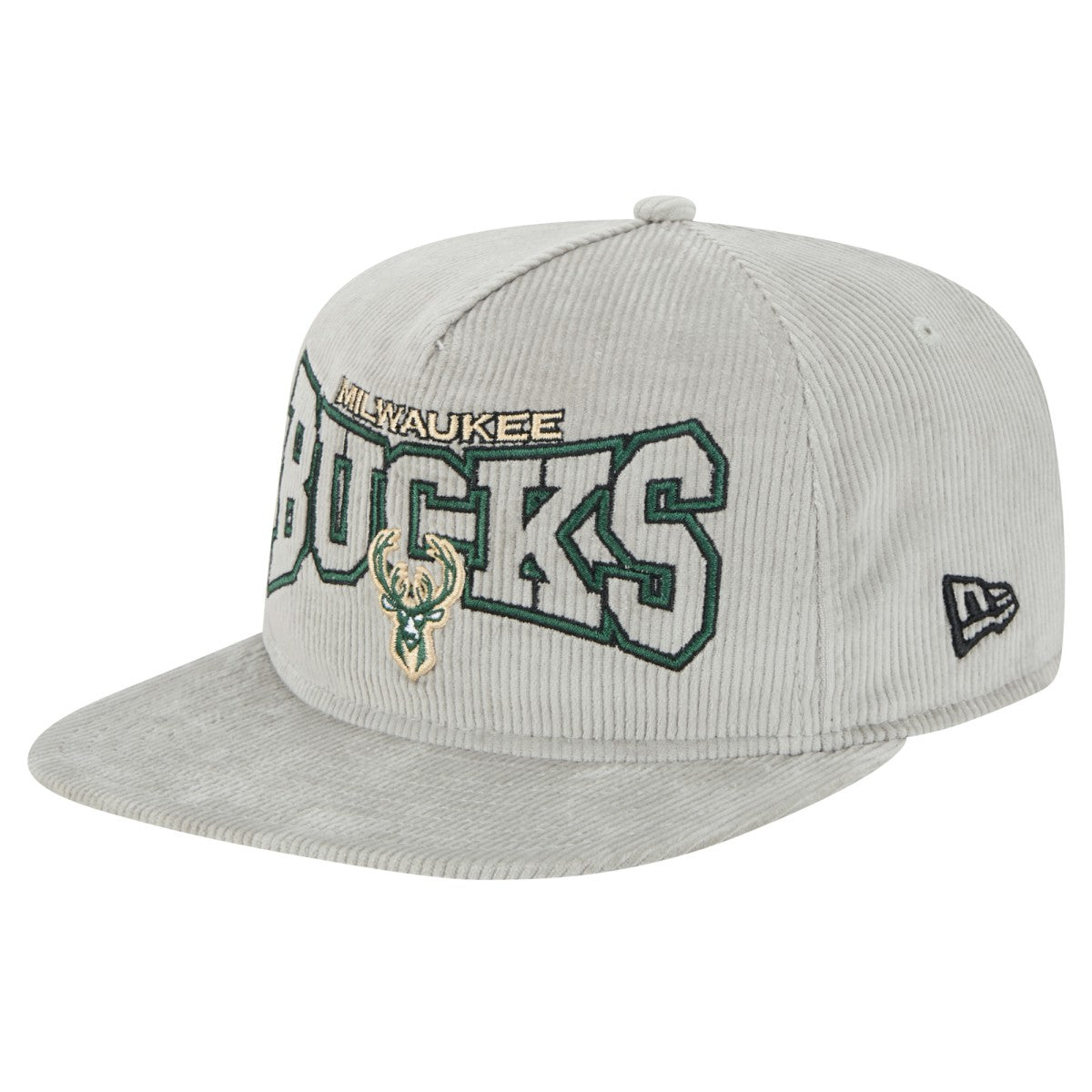 New Era Milwaukee Bucks Throwback Corduroy Golfer Snapback Hat Gray