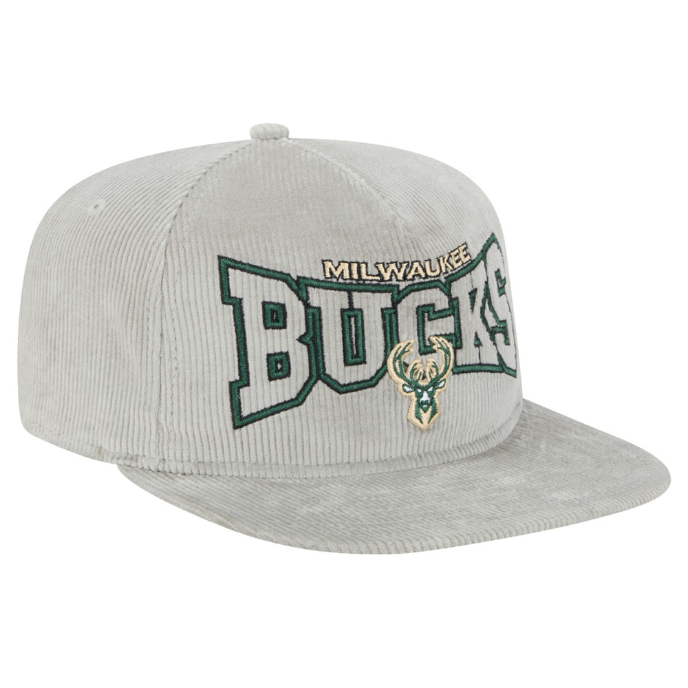 New Era Milwaukee Bucks Throwback Corduroy Golfer Snapback Hat Gray