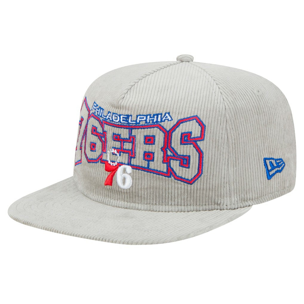 New Era Philadelphia 76ers Throwback Corduroy Golfer Snapback Hat Gray