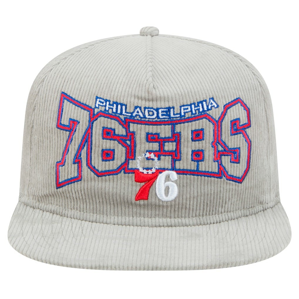 New Era Philadelphia 76ers Throwback Corduroy Golfer Snapback Hat Gray