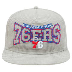 New Era Philadelphia 76ers Throwback Corduroy Golfer Snapback Hat Gray