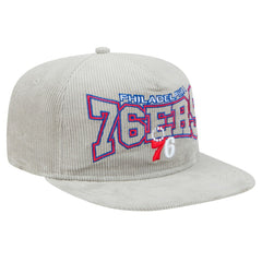 New Era Philadelphia 76ers Throwback Corduroy Golfer Snapback Hat Gray