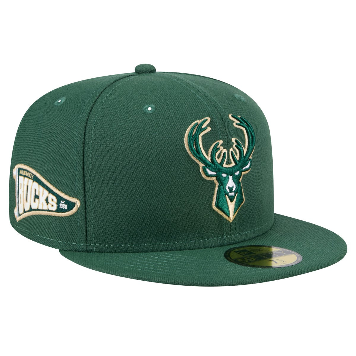 New Era Milwaukee Bucks Throwback Pennant 59FIFTY Fitted Hat Hunter Green