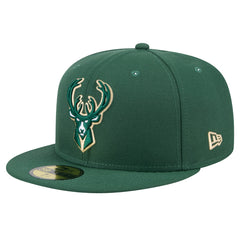 New Era Milwaukee Bucks Throwback Pennant 59FIFTY Fitted Hat Hunter Green