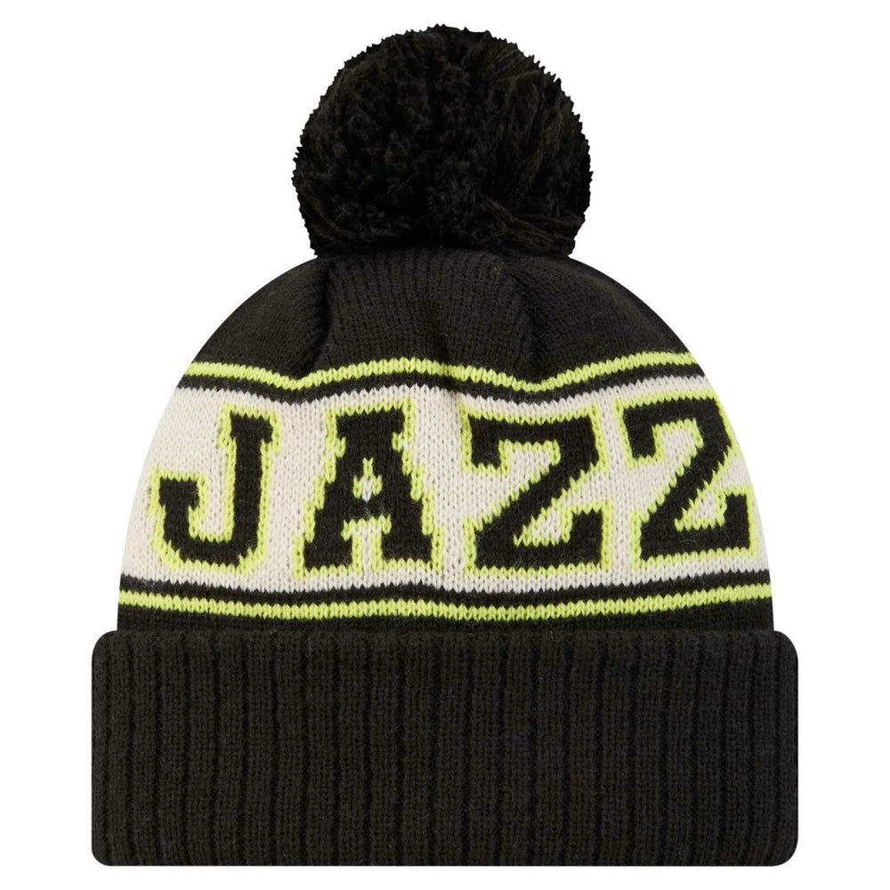New Era Utah Jazz Throwback Retro Cuffed Knit Hat with Pom Black