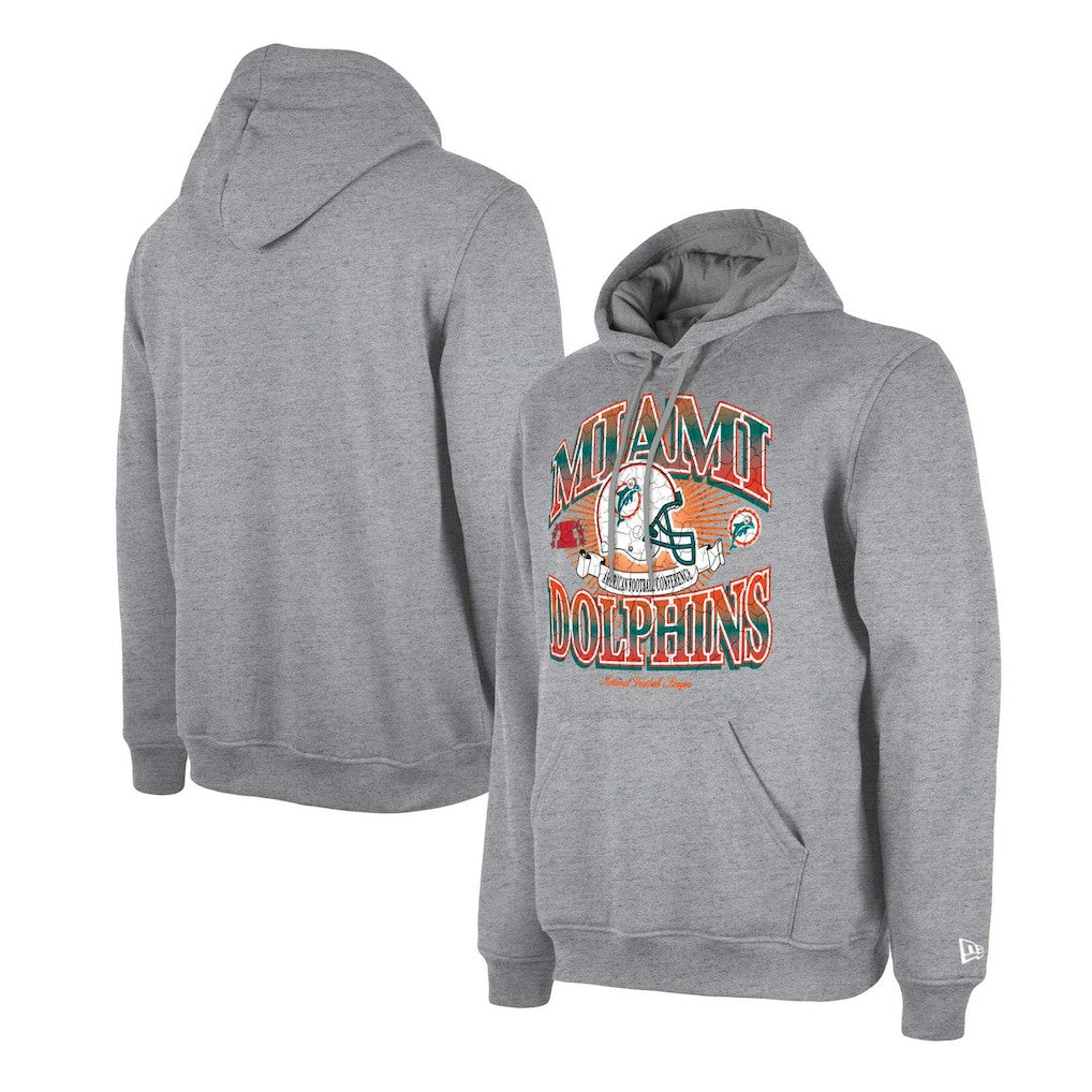 Miami Dolphins New Era Retro Pullover Hoodie - Heather Gray - NFL