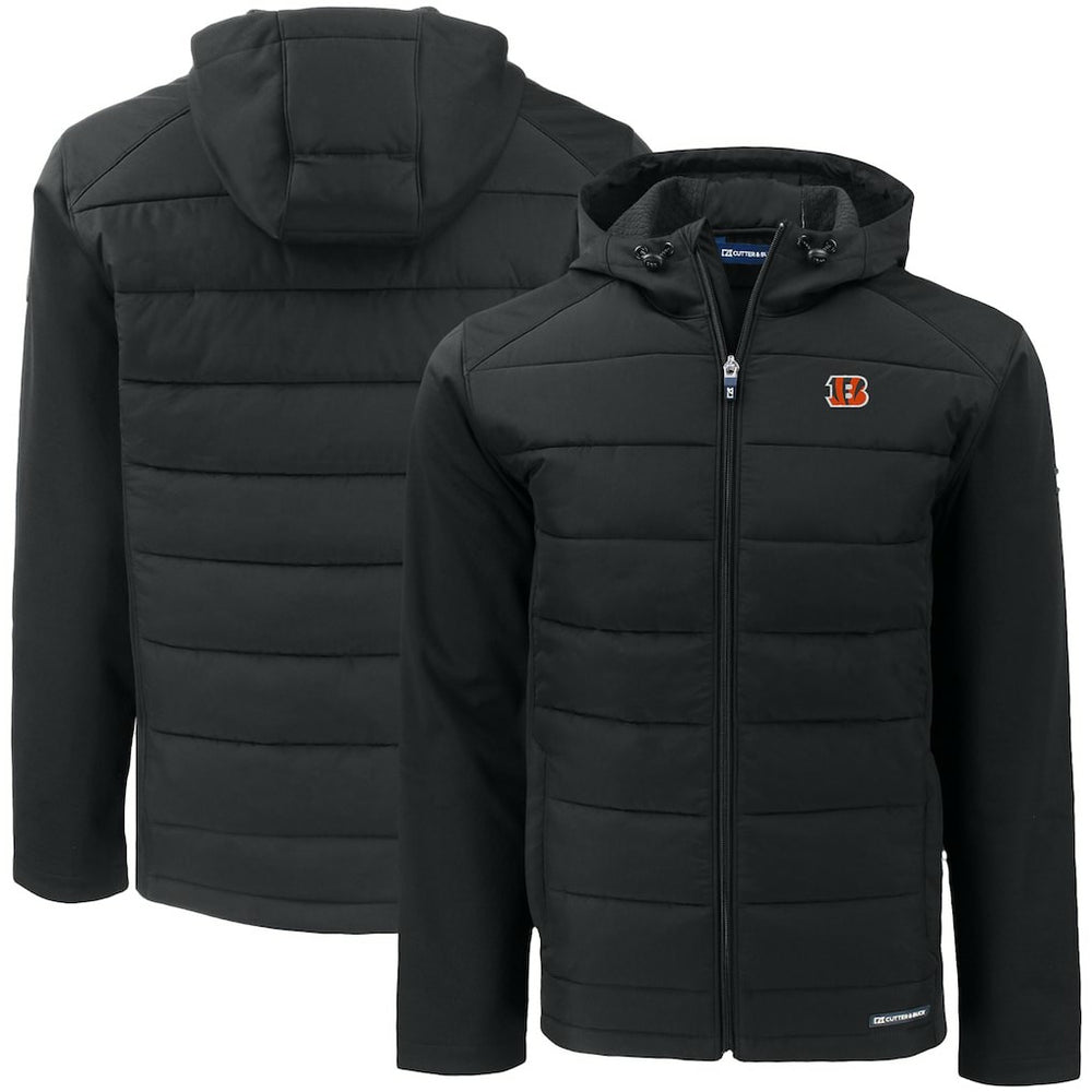 Cincinnati Bengals Cutter & Buck Big & Tall Evoke Hybrid Eco Softshell Recycled Full-Zip Hooded Jacket - Black - NFL