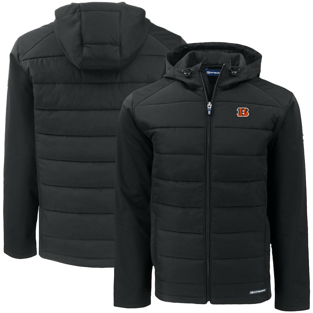 Cincinnati Bengals Cutter & Buck Big & Tall Evoke Hybrid Eco Softshell Recycled Full-Zip Hooded Jacket - Black - NFL