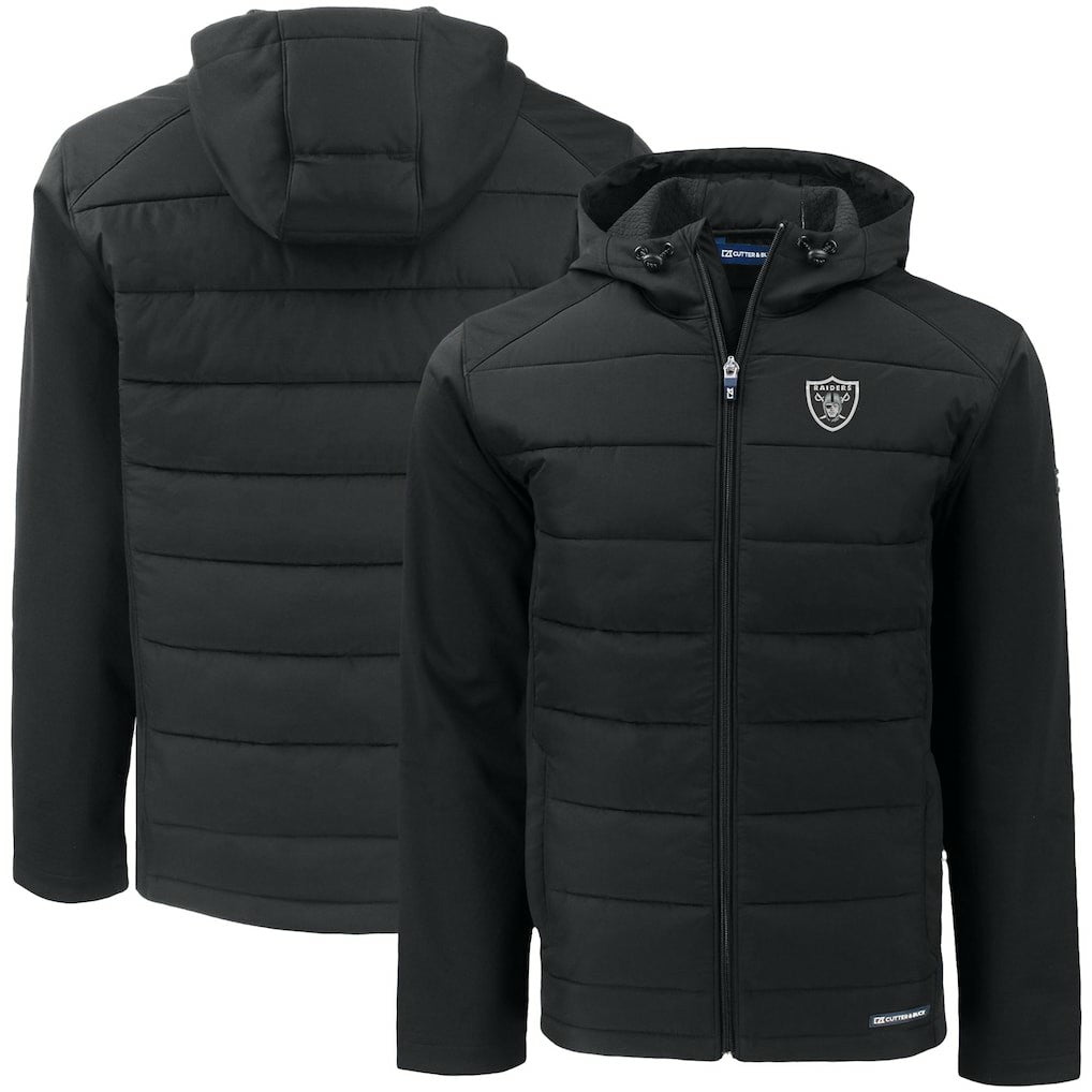 Las Vegas Raiders Cutter & Buck Big & Tall Evoke Hybrid Eco Softshell Recycled Full-Zip Hooded Jacket - Black - NFL