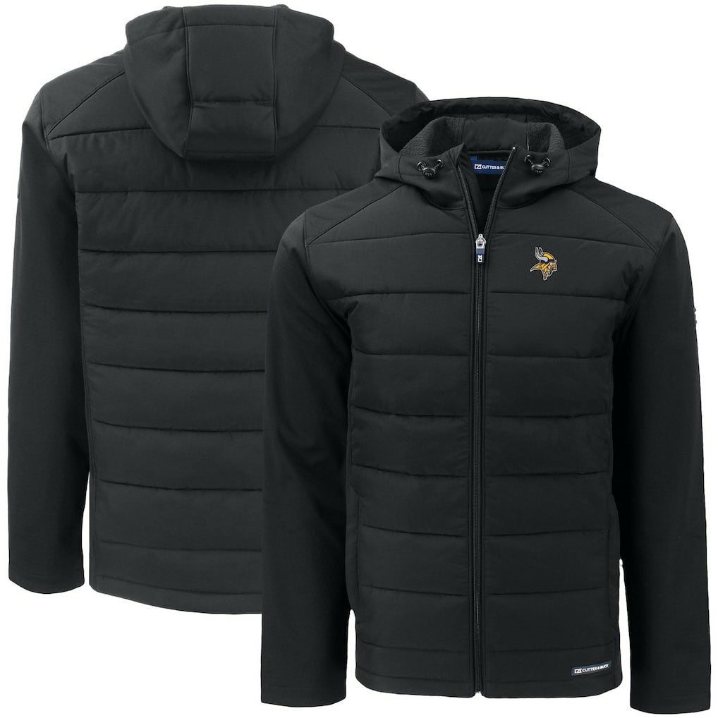 Minnesota Vikings Cutter & Buck Big & Tall Evoke Hybrid Eco Softshell Recycled Full-Zip Hooded Jacket - Black - NFL